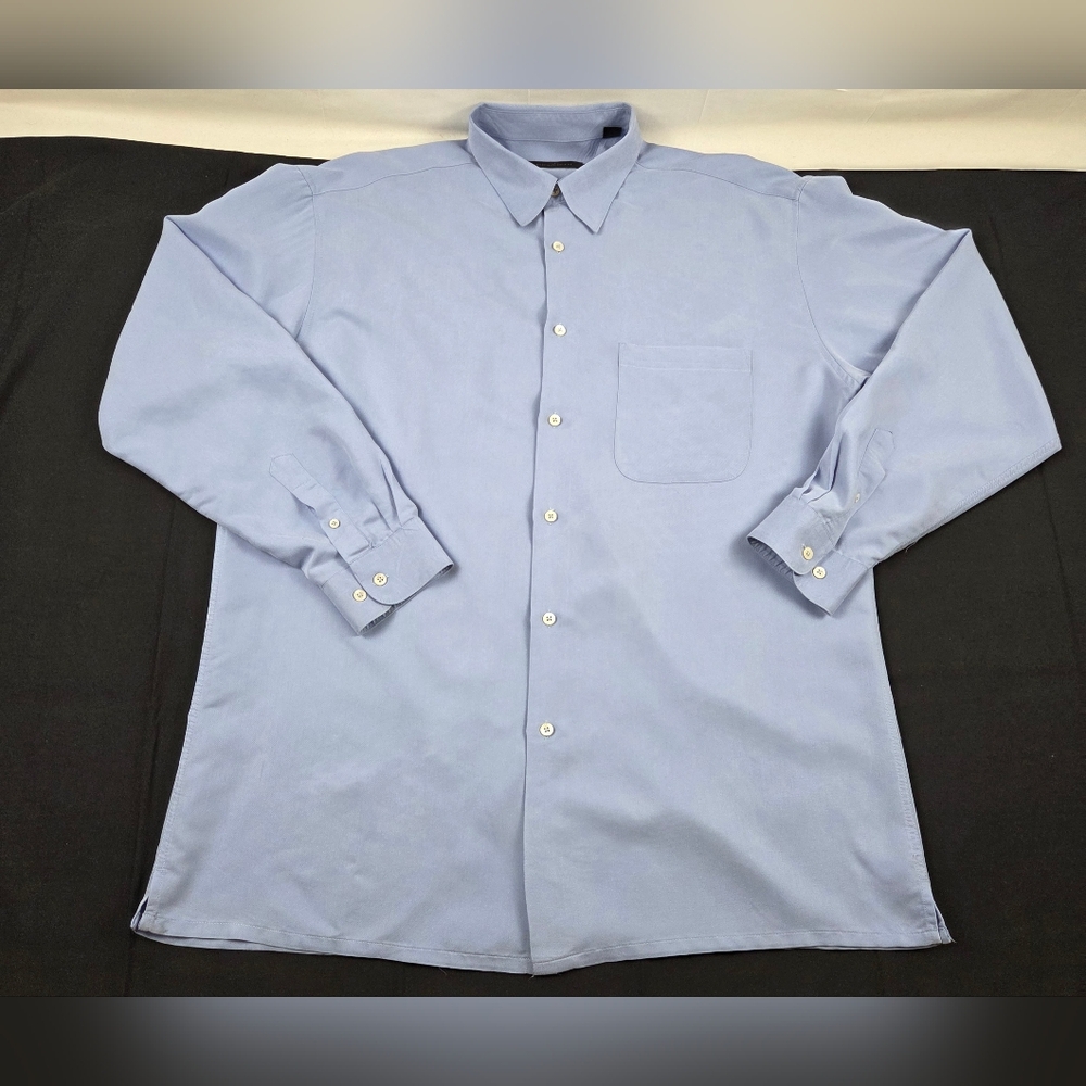 Bugatchi Uomo Shirt Mens XL Blue Long Sleeve Button Up Solid Modal Rayon Luxury